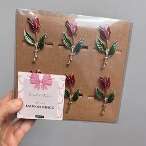 NEW rose napkin ring set 6pc